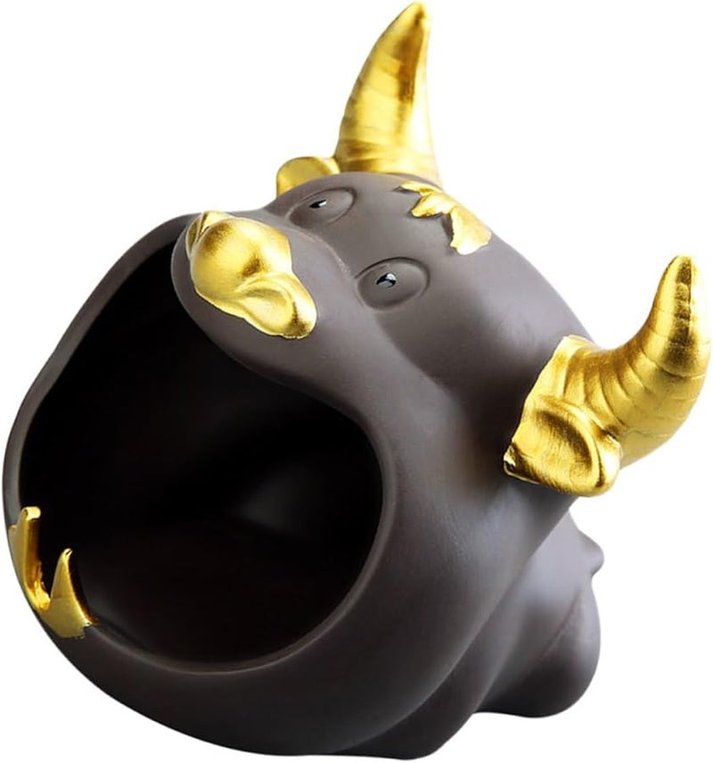 Ceramic Ashtray Cattle Pattern Desktop Windproof Large Smokeless for Car Indoor Use - Image 1